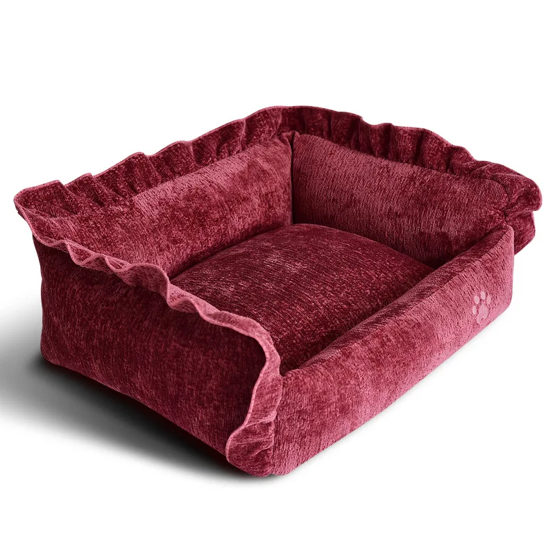 Cama terciopelo para gatos y perros mini con volantes, funda lavable - imagen 3