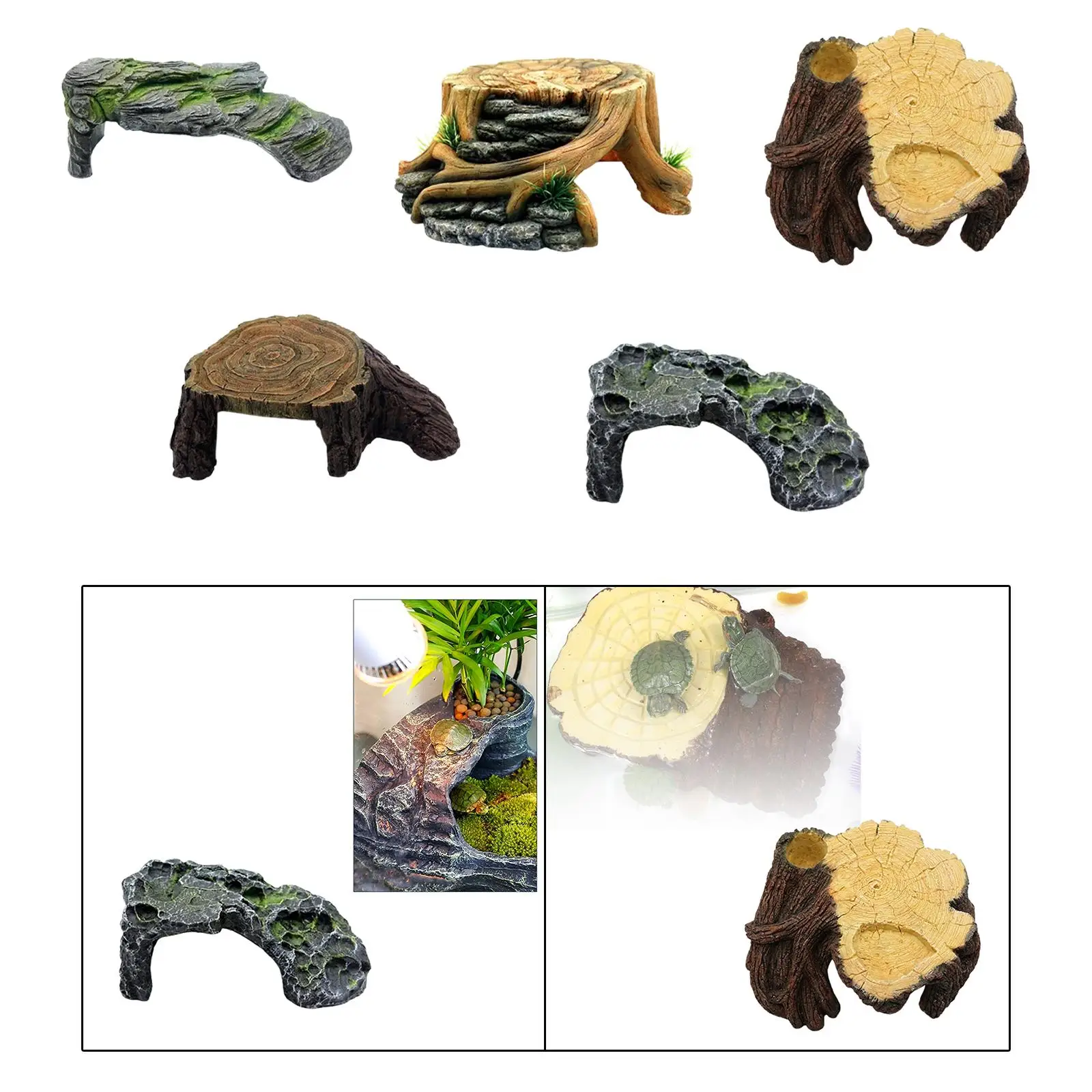 Reptile Hideout Cave, Resin Aquarium Decoration, Decorative Turtle Basking Platform, Aquarium Fish Tank Decoration for Snake