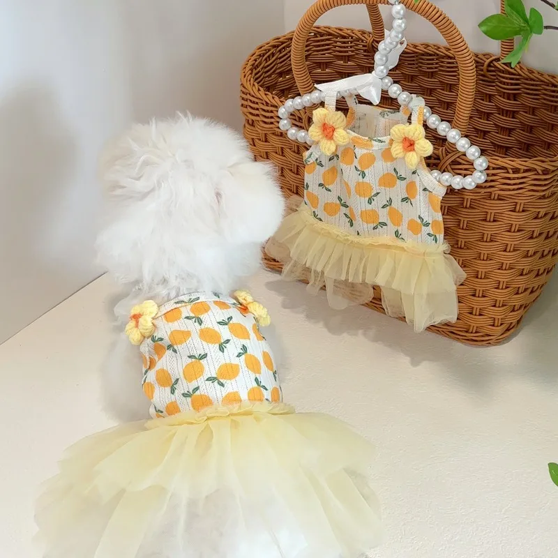 Ropa de verano para mascotas, vestido de gasa de encaje para perros pequeños, vestido Floral encantador para gatos, falda de fiesta de cumpleaños, disfraces, vestido de boda para perros - imagen 5