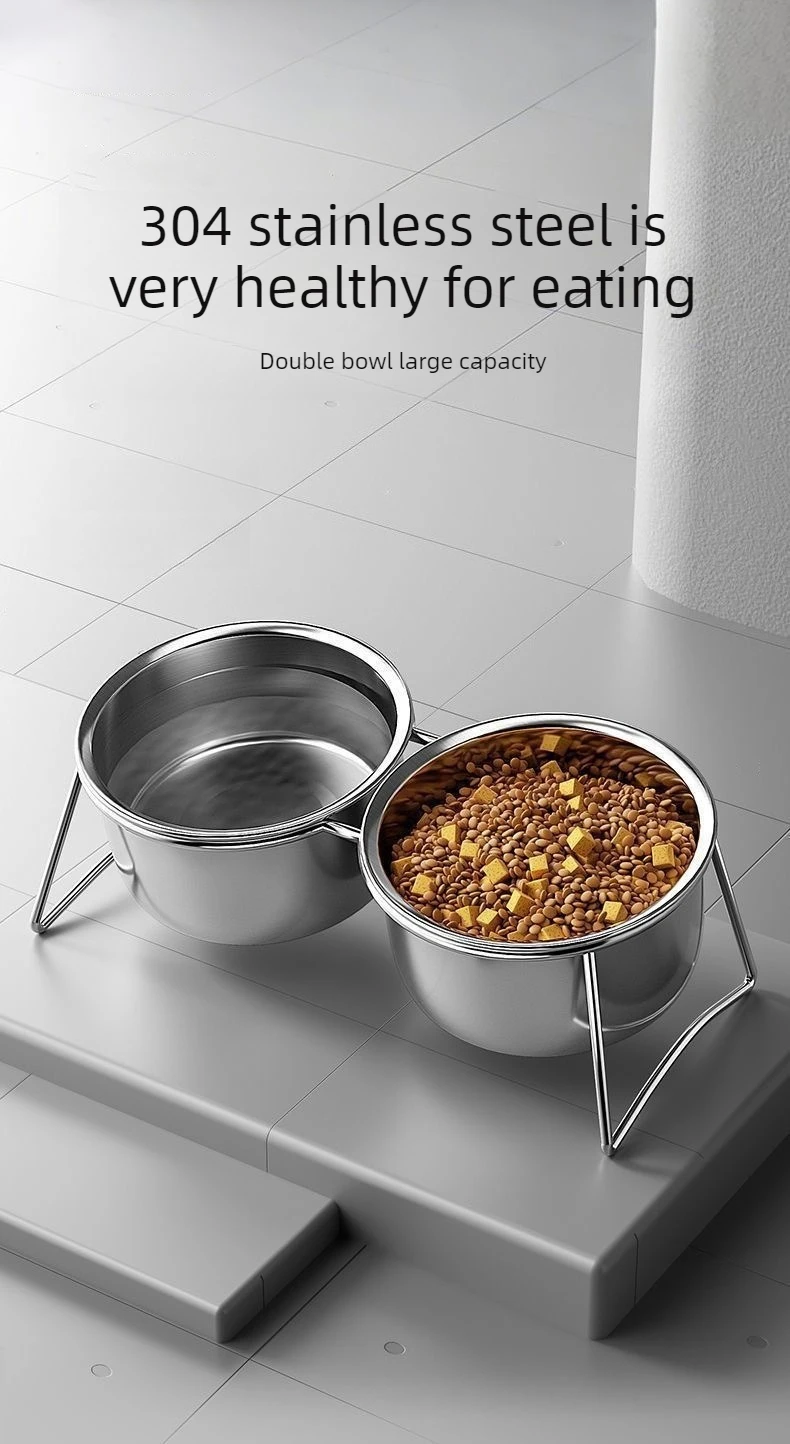 Comedero doble elevado de acero inoxidable con cuencos