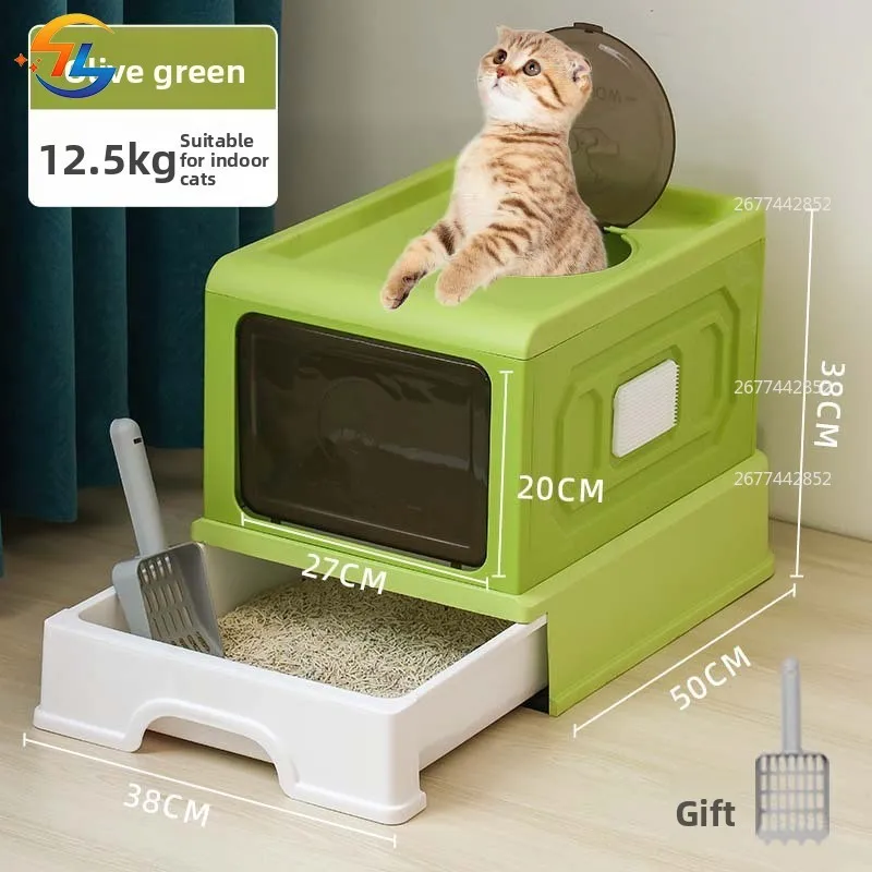 Bandeja de arena para gatos grande y completamente cerrada, tipo cajonera, antisalpicaduras, inodoro para gatos, bandeja de arena para gatos, nido de lavabo de limpieza - imagen 5