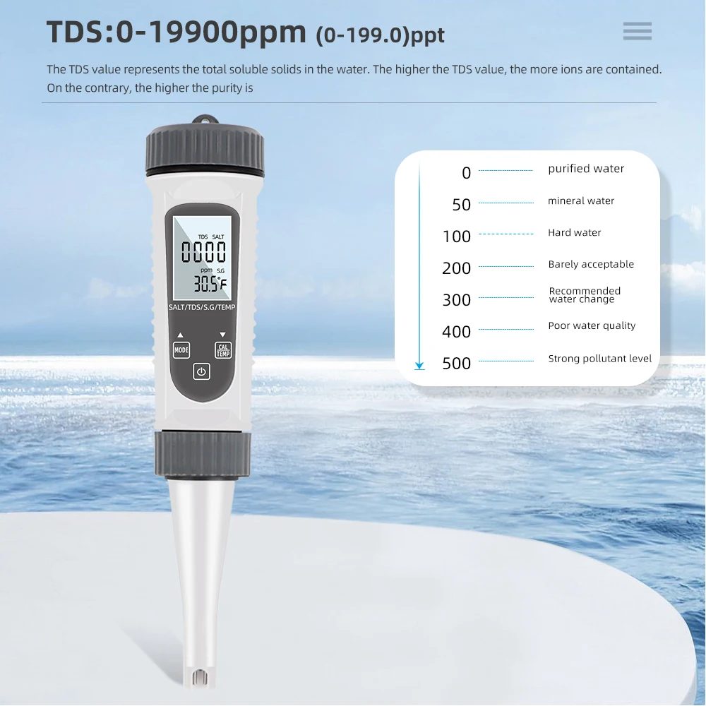 4 In 1 TDS Meter Water Salt Concentration SALT TDS EC Temp Meter Digital Water Quality Tester for Pools Aquariums - imagen 3