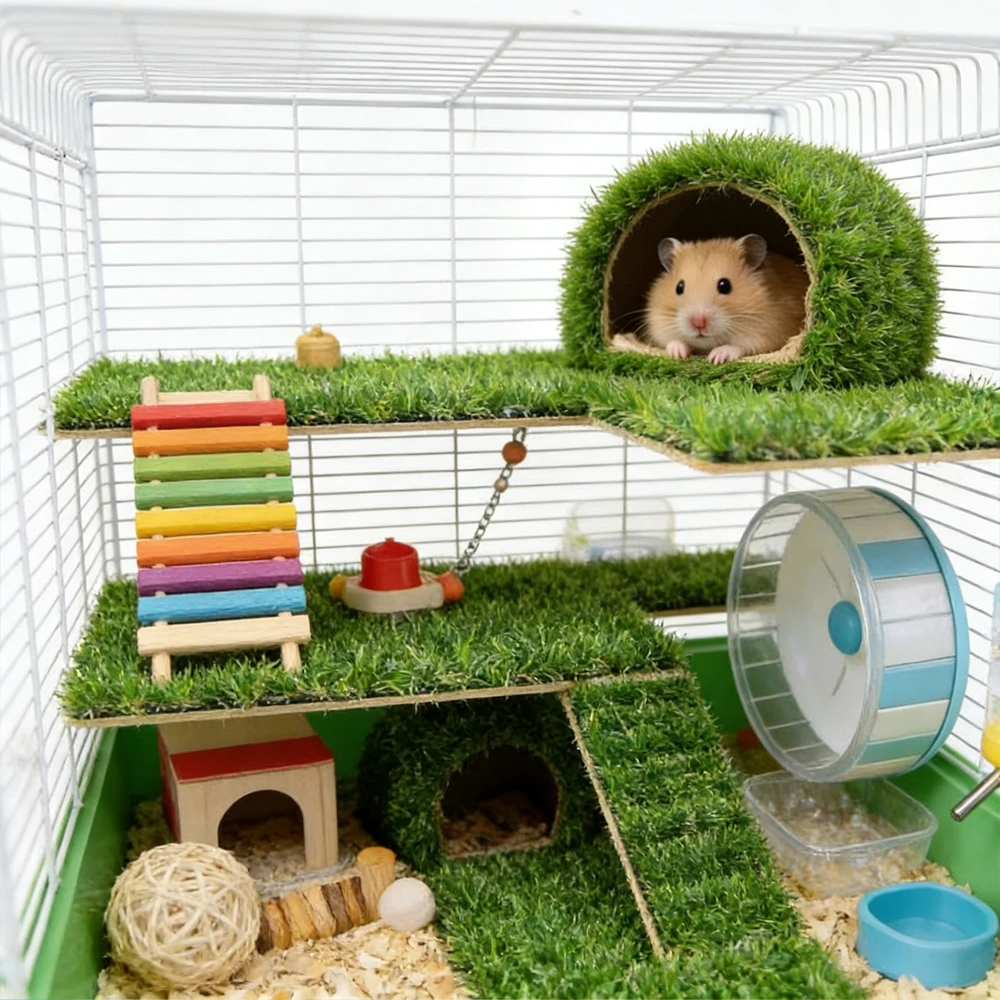 Forro de césped artificial lavable para hámster y cobaya – Reutilizable para jaula - imagen 5