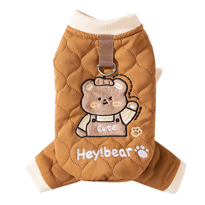 Pantalones de cuatro patas para perros de otoño e invierno, mono cálido y sencillo con dibujos de osos de cuatro patas, ropa para mascotas de peluche para perros pequeños y gatos - imagen 5