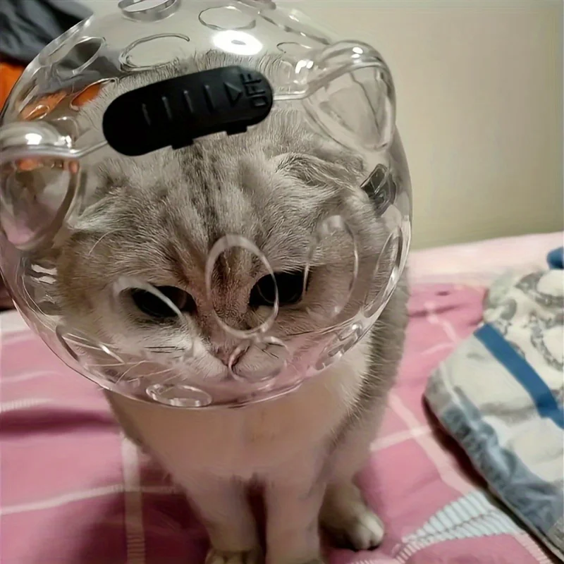 Mascarilla transpirable para gatos: antimordeduras, gorro redondo para mascotas para aseo, baño y caída, material ABS reutilizable, fácil de usar - imagen 4