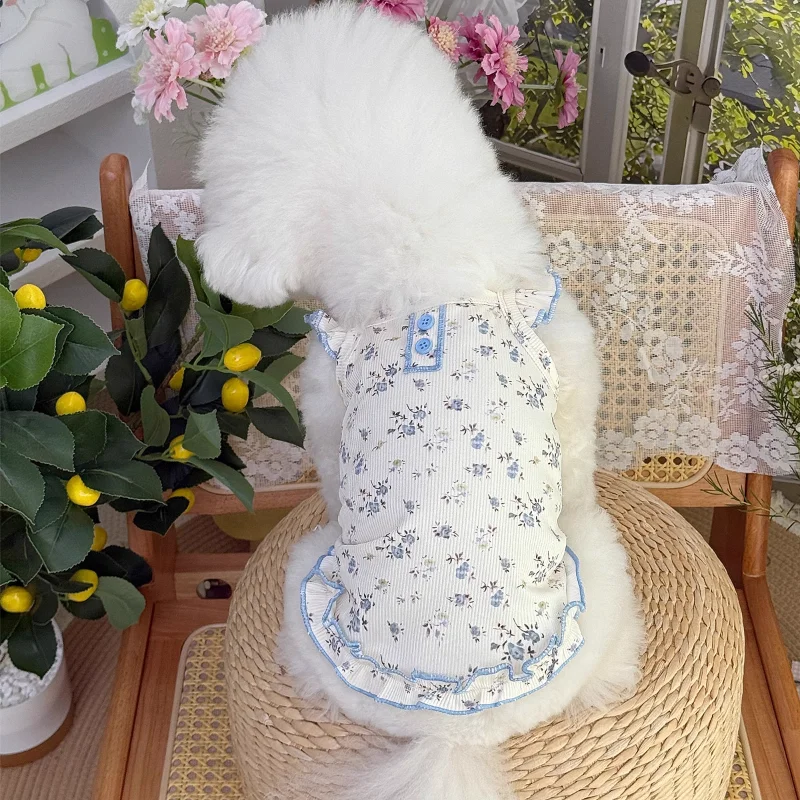 Falda acampanada con tirantes de malla para mascotas, falda tutú de flores a capa, falda de peluche para perros, ropa para mascotas, ropa para cachorros, ropa para perros pequeños - imagen 3