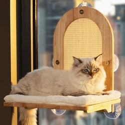 Hamaca de ventana para gatos – Base con ventosa de madera