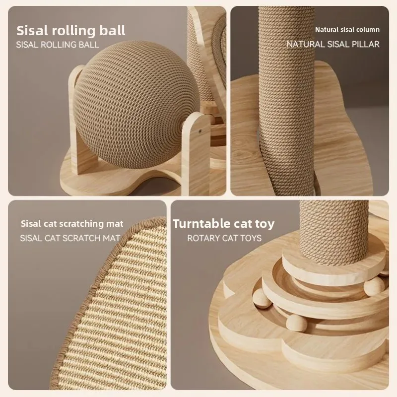 Marco de escalada de Sisal para el hogar, nido de juguete para gatos pequeños, plato giratorio de madera maciza, suministros de productos para mascotas, rascadores, accesorios para muebles - imagen 5