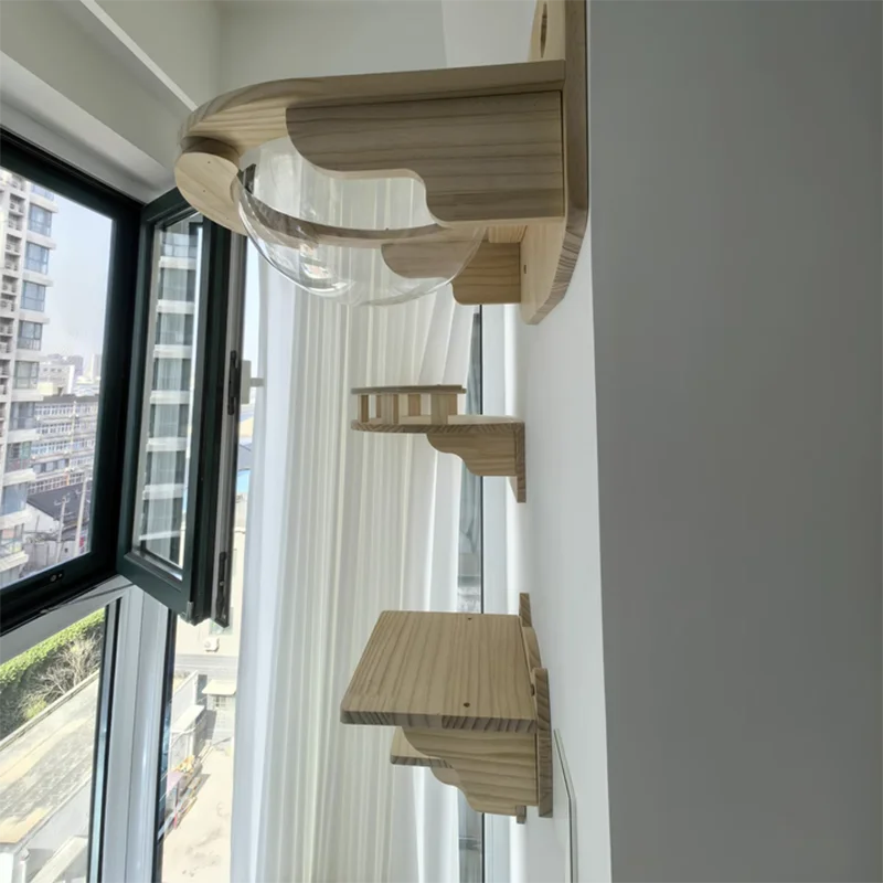 Árbol de madera para gatos, estantes de escalada montados en la pared para gatos, poste rascador, hamaca para gatos, marcos de casa y plataforma de salto, muebles para mascotas - imagen 3