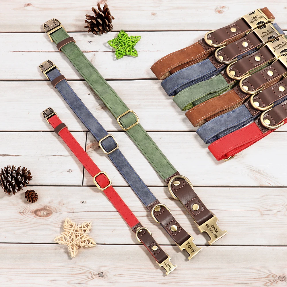 Collar de nailon personalizado para perros, collares de cuero PU para perros, collares personalizados gratis para perros pequeños, medianos y grandes, Pug duradero - imagen 2