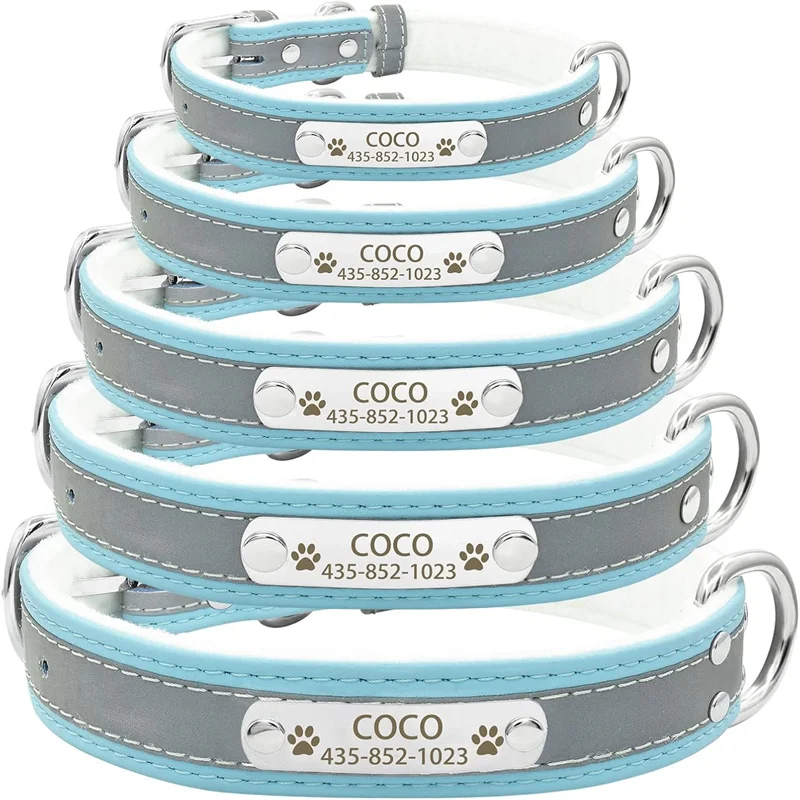Collar reflectante personalizado para perro, Collar de microfibra antipérdida con identificación tallada con nombre para perros pequeños, medianos y grandes, suministros para cachorros y gatos