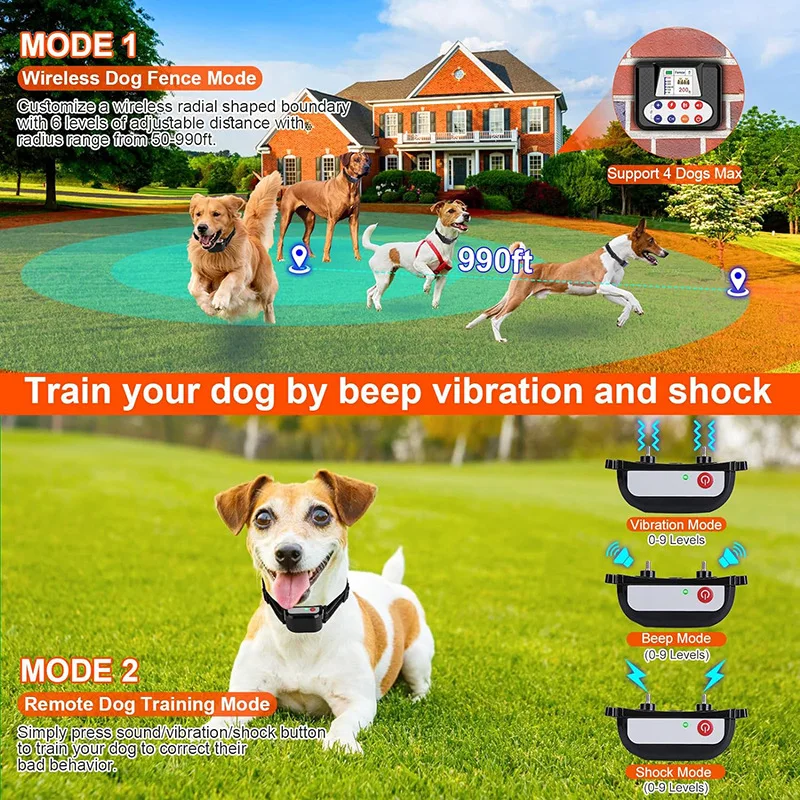 Collar de adiestramiento 2 en 1 para perros con valla virtual y mando - imagen 2