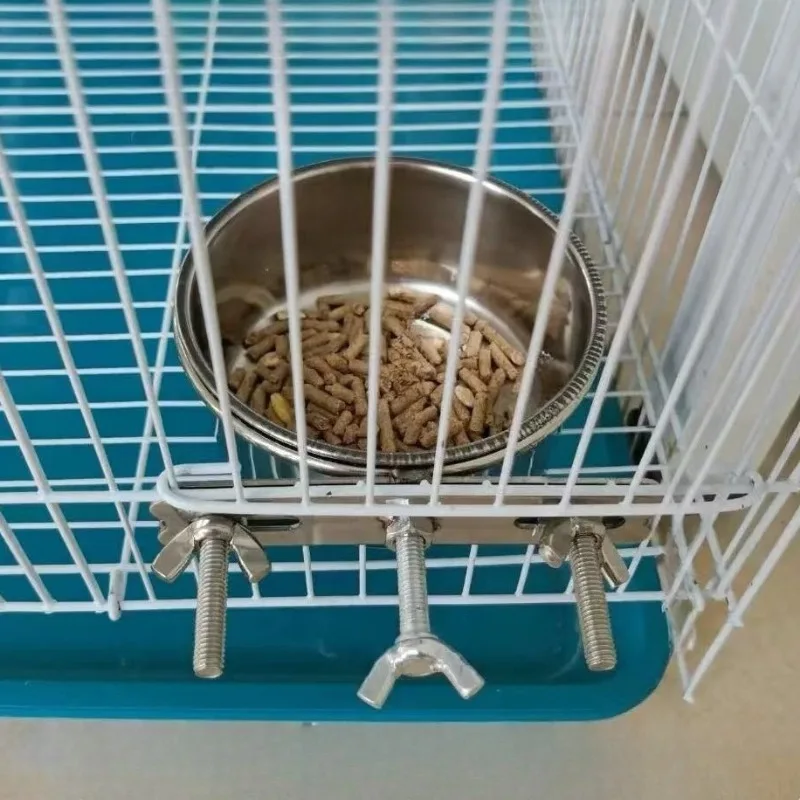 Cuenco de comida de acero inoxidable para mascotas, fácil limpieza, lata gruesa profunda, tornillos fijos, jaula colgante, cuenco de agua antideslizante para mascotas, accesorios de alimentación