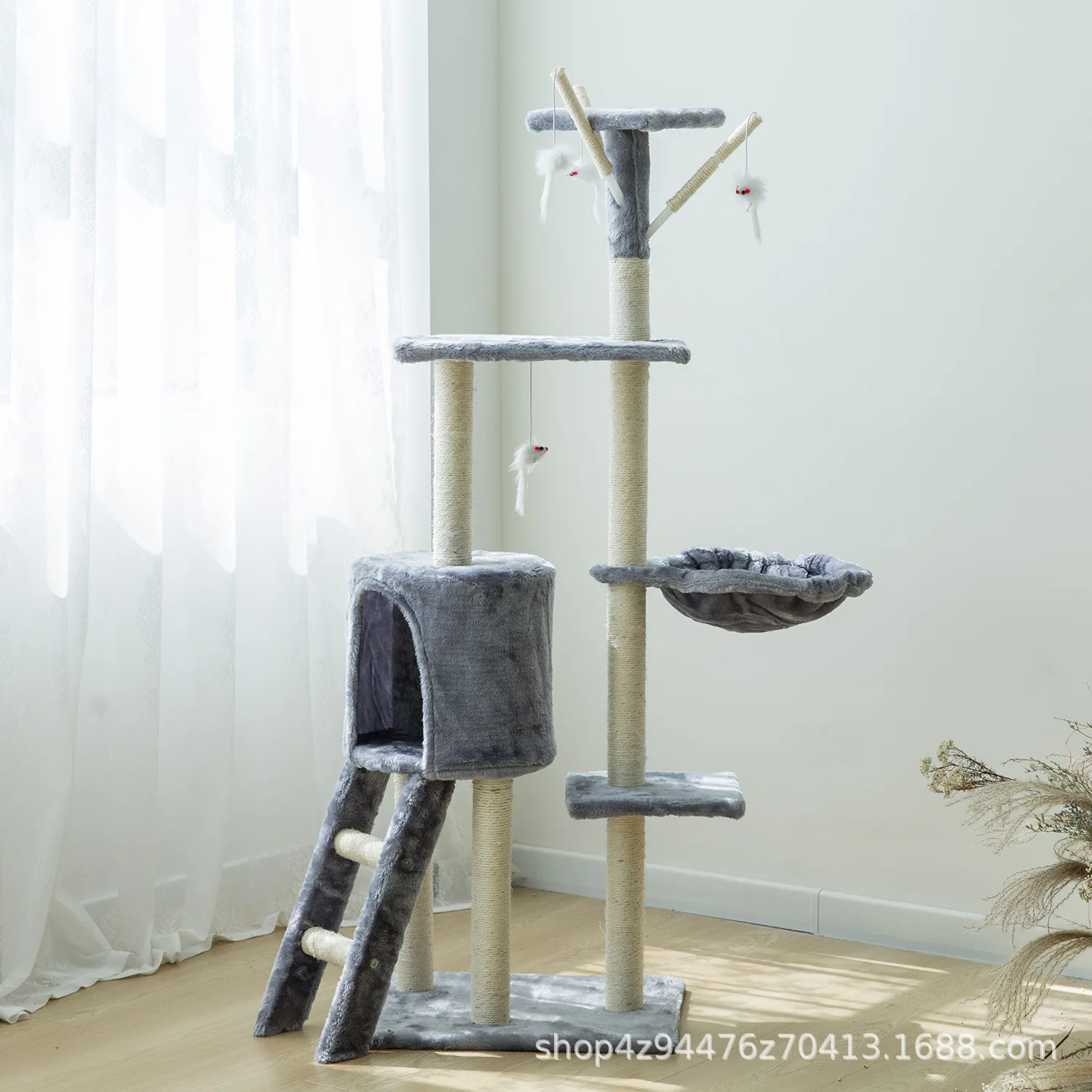 Árbol de juegos para gatos con nido, plataformas y sisal - imagen 4