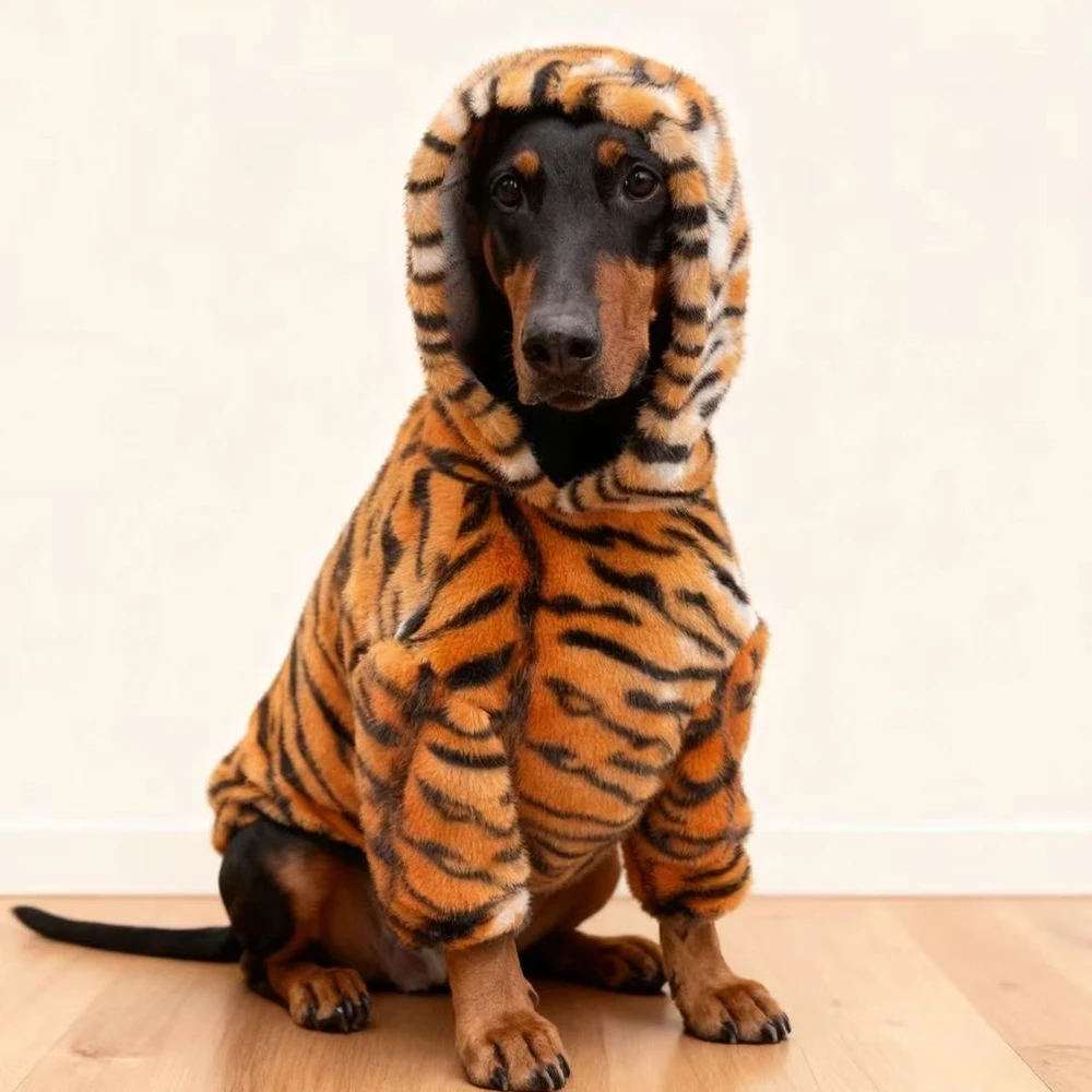 Suéter de piel de tigre para perros grandes, ropa cálida con estampado de leopardo para Doberman Border Collie Media, ropa para perros grandes en invierno - imagen 2