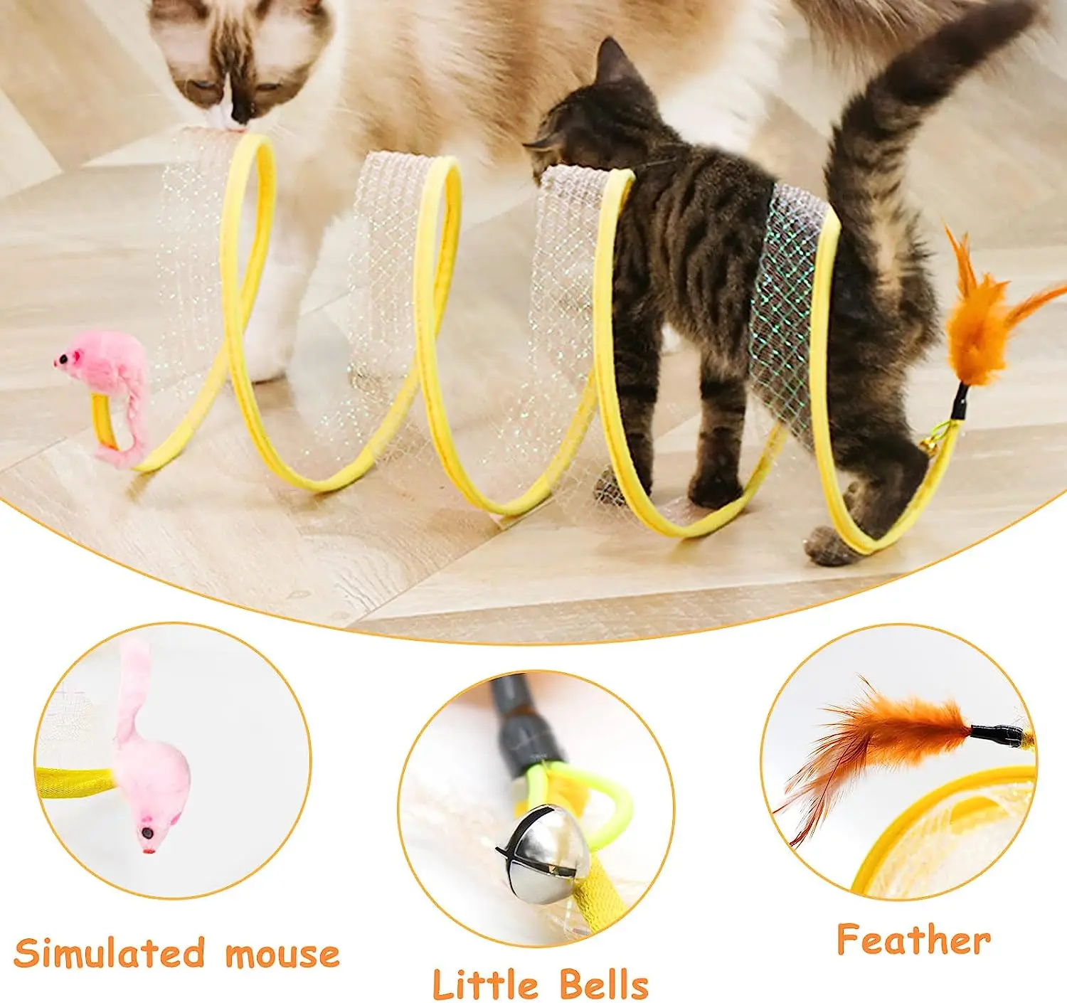 Túnel plegable tipo S para gatos, juguete de primavera con bolas y arruga, para exteriores, para gatitos y Mascotas - imagen 2