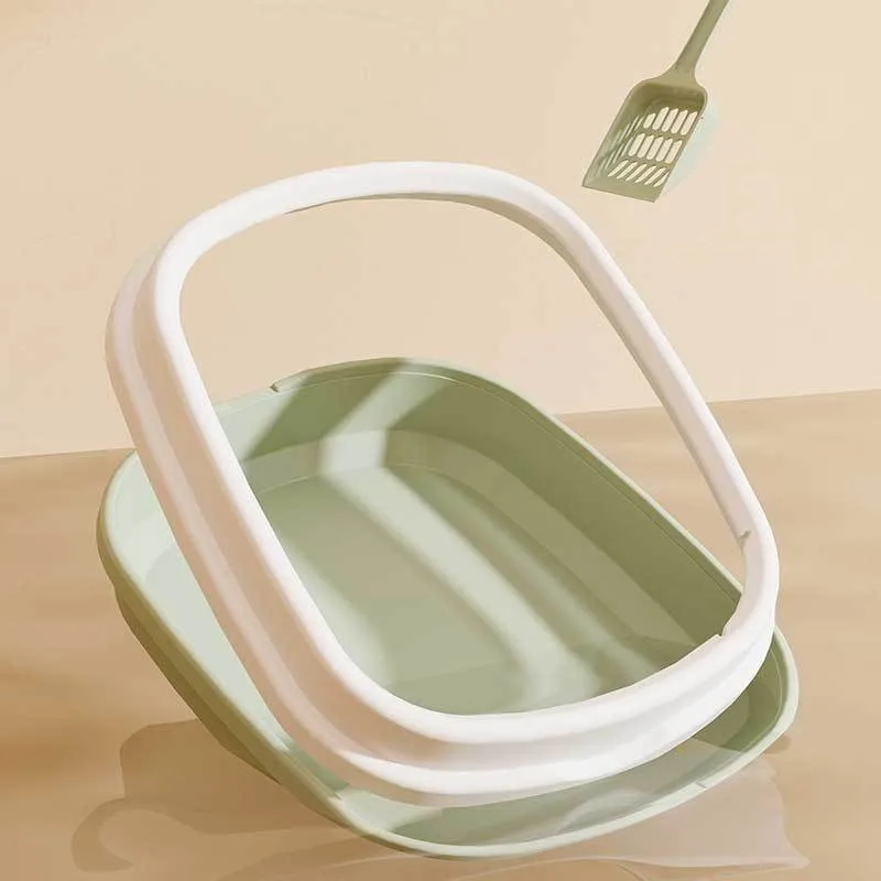 Caja de arena ovalada para gatitos con paredes altas, bandeja antiparaspersión de diseño semicerrado de PP grueso para gatos bebés, fácil de limpiar - imagen 2