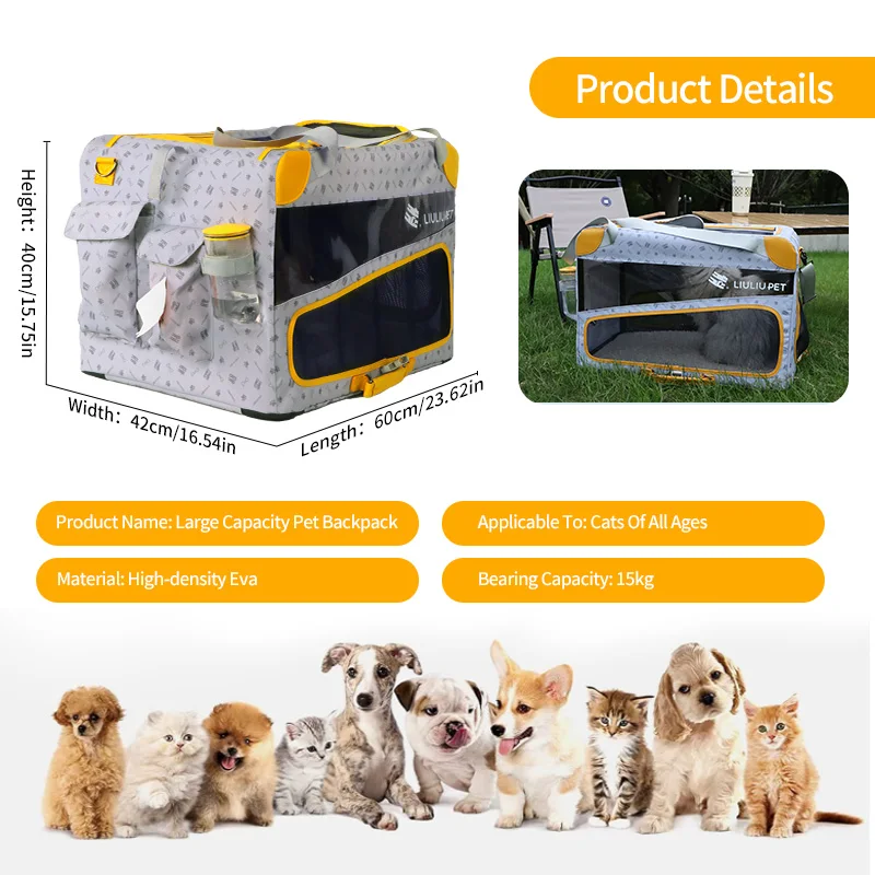 Transportadora plegable con ventana extragrande para gatos y perros