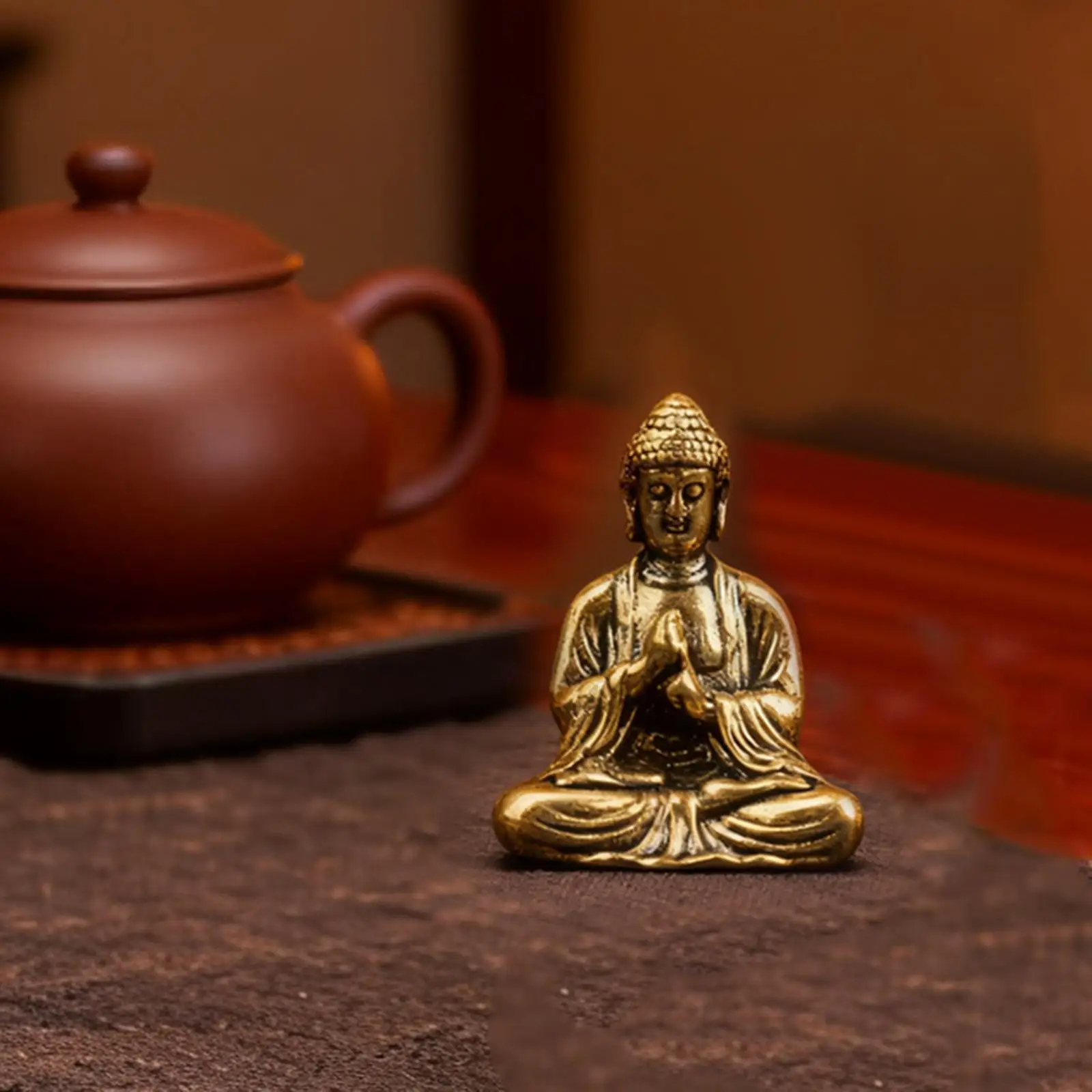 Mini estatua de Buda Sakyamuni de latón, escultura de Metal de pose asiento de meditación compacta, estatuilla de Buda de bolsillo pequeño para coche de casa de muñecas - imagen 3