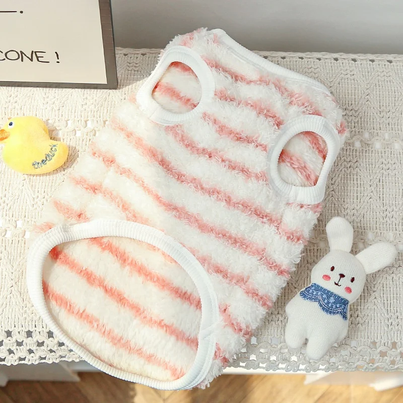 Rabbit Pattern Dog Vest Winter Fleece Dog Clothes Warm Soft Puppy Vest Pullovers Cute Striped Cat Hoodies Pet Pullovers Costume - imagen 5