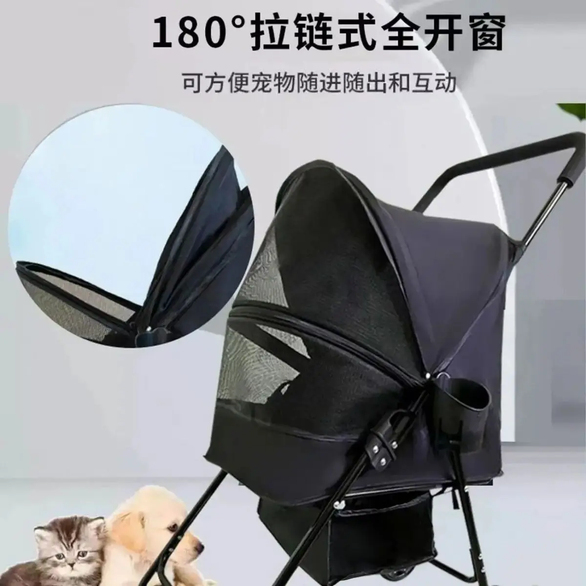 Cochecitos para mascotas universales para gatos y perros, gran espacio, cómodos cochecitos para perros, suministros para carritos para mascotas fáciles de plegar - imagen 2