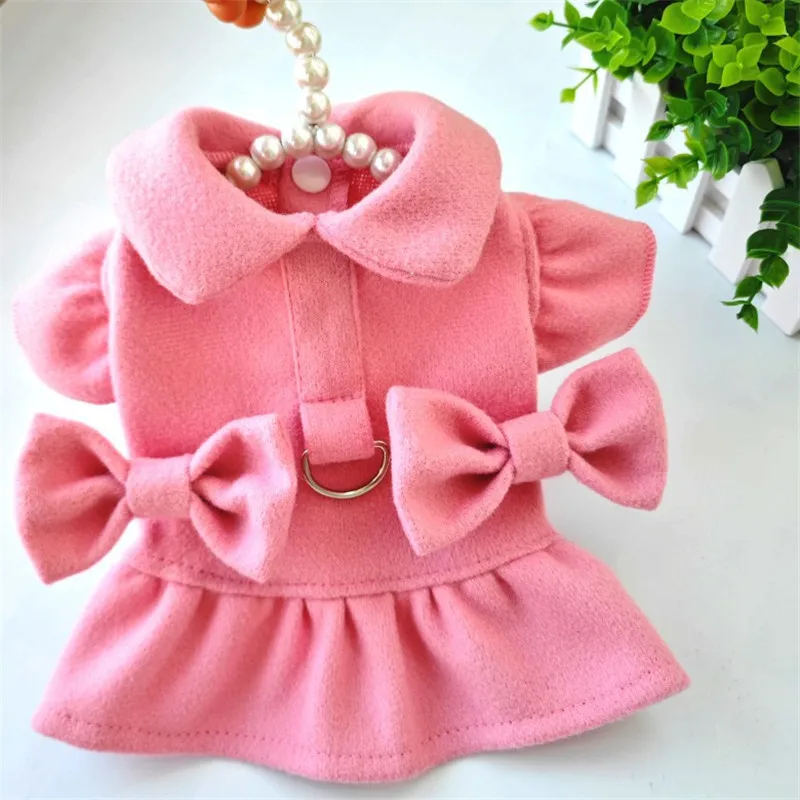 Abrigo de lana rosa dulce para perros, ropa de invierno con lazo para perros pequeños, disfraz de manga voladora, abrigo para cachorros, chaqueta Chiwawa XXL