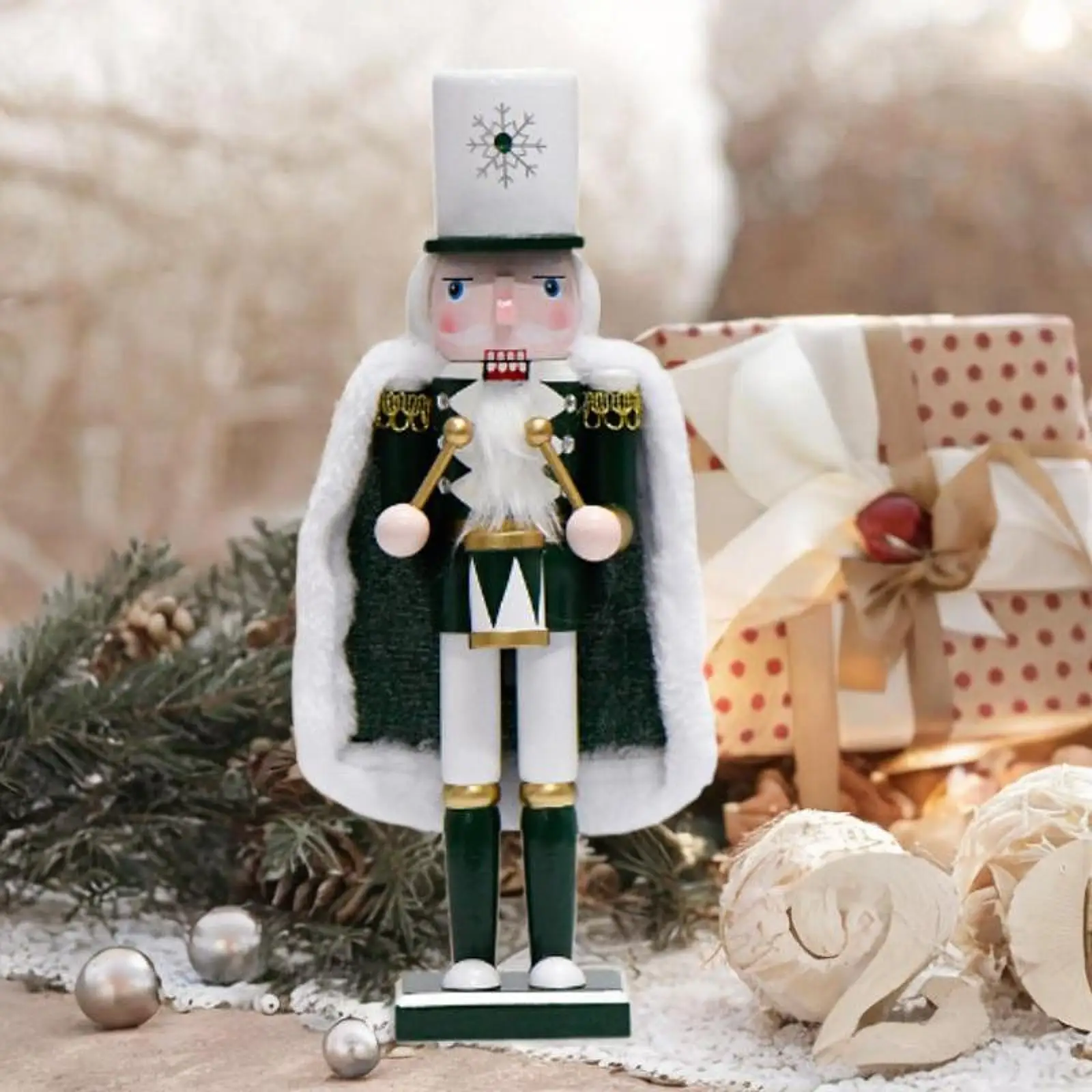 Wood Nutcracker Puppet Figure Freestanding Holiday Christmas Decor Ornament for Shelves Christmas Thanksgiving Xmas Gift Home