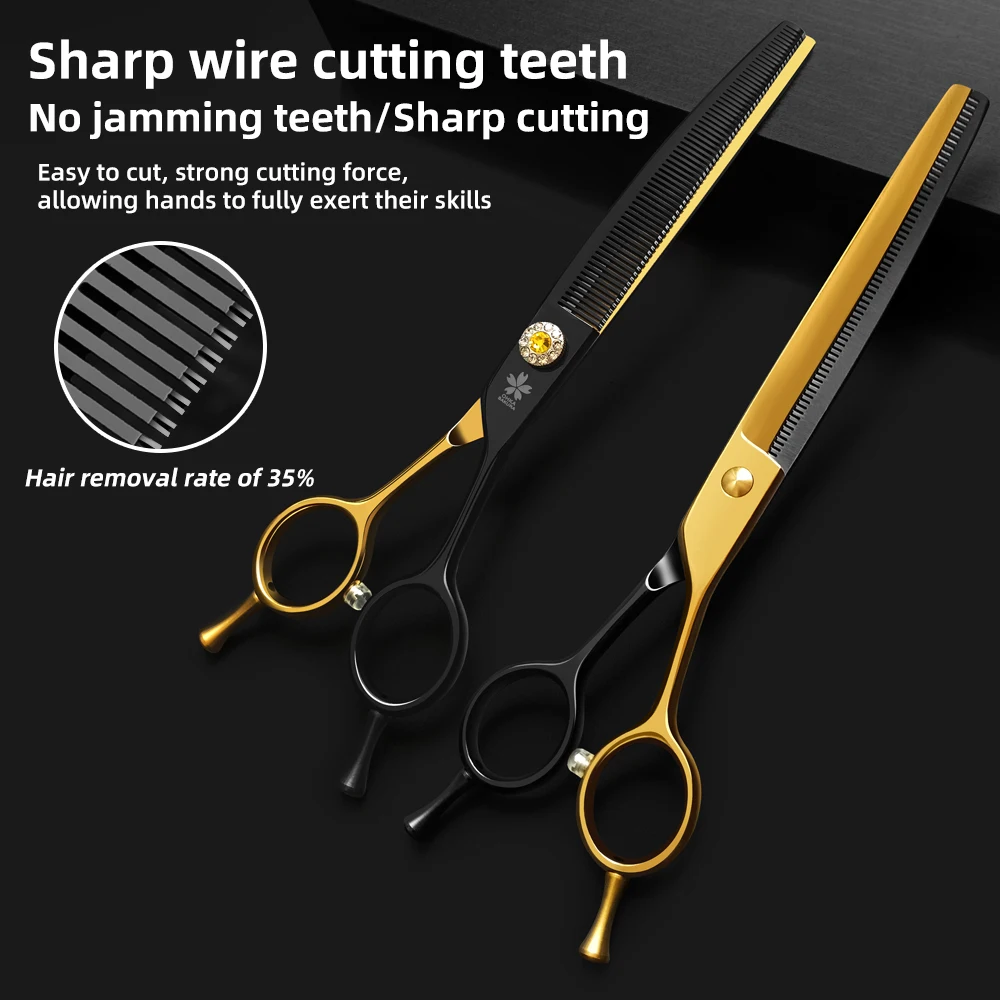 Tijeras profesionales para el cuidado de perros, 7,25 pulgadas, color negro y dorado, curvas, más finas, tijeras para perros, acero japonés 440c - imagen 4