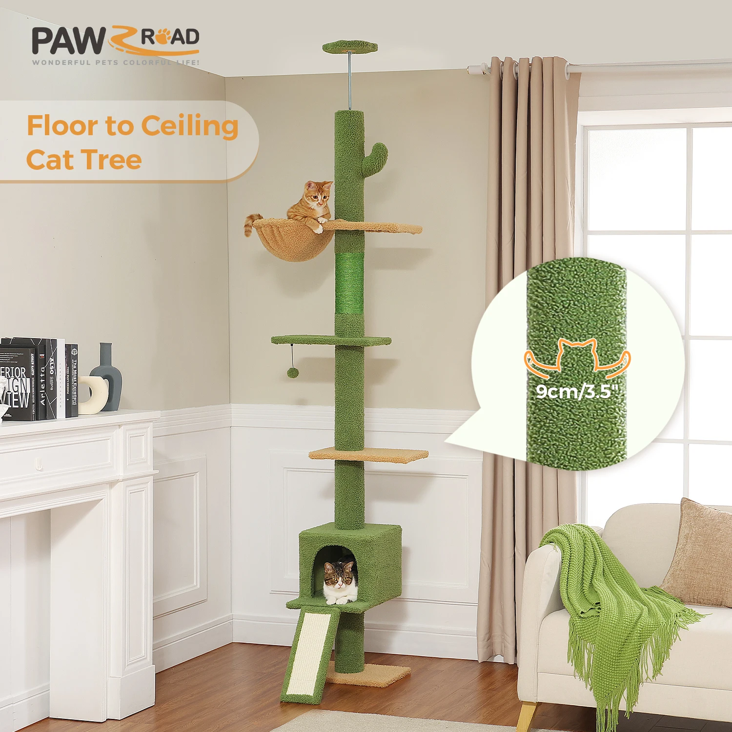 Torre alta para gatos de piso a techo, altura ajustable de 210-274CM con escalera para rascar, hamaca acogedora para gatos y condominio privado, juguetes para gatos