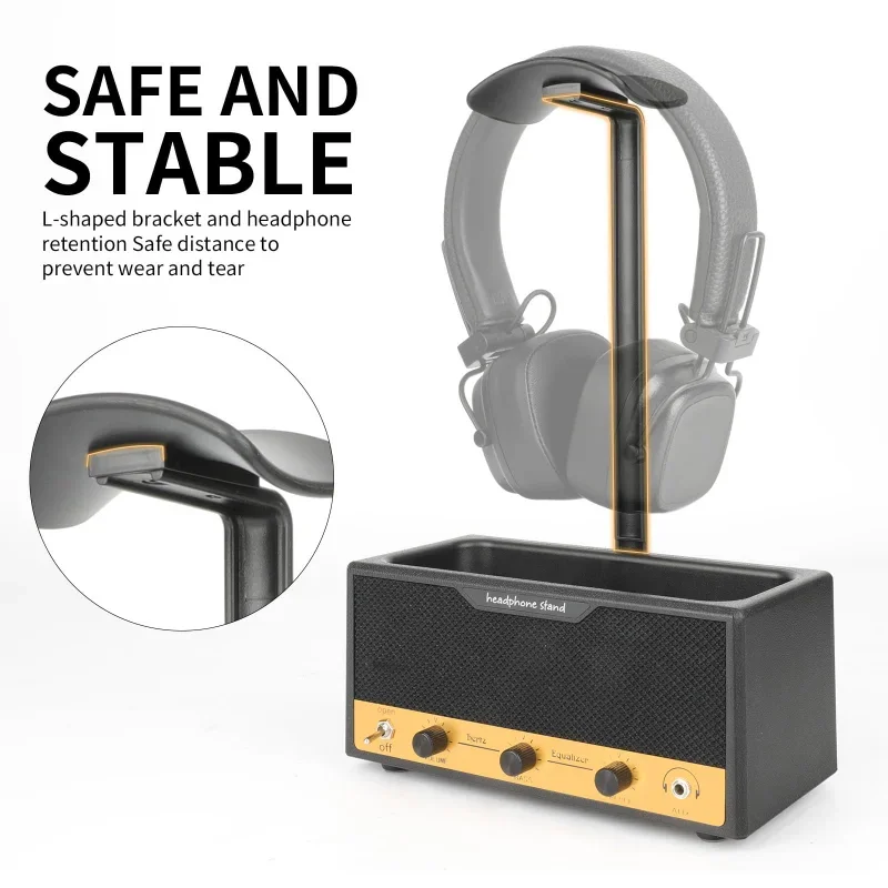 Soporte Retro para auriculares multifuncional con función de caja de almacenamiento, soporte de exhibición para auriculares, caja de almacenamiento, colgador de exhibición de escritorio