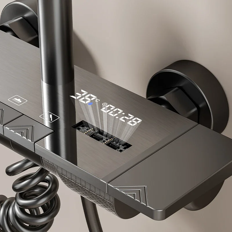 Mezclador de ducha con pantalla Digital de aluminio espacial, Control de temperatura, botón de Piano con luz ambiental, juego de cabezal de Ducha - imagen 4