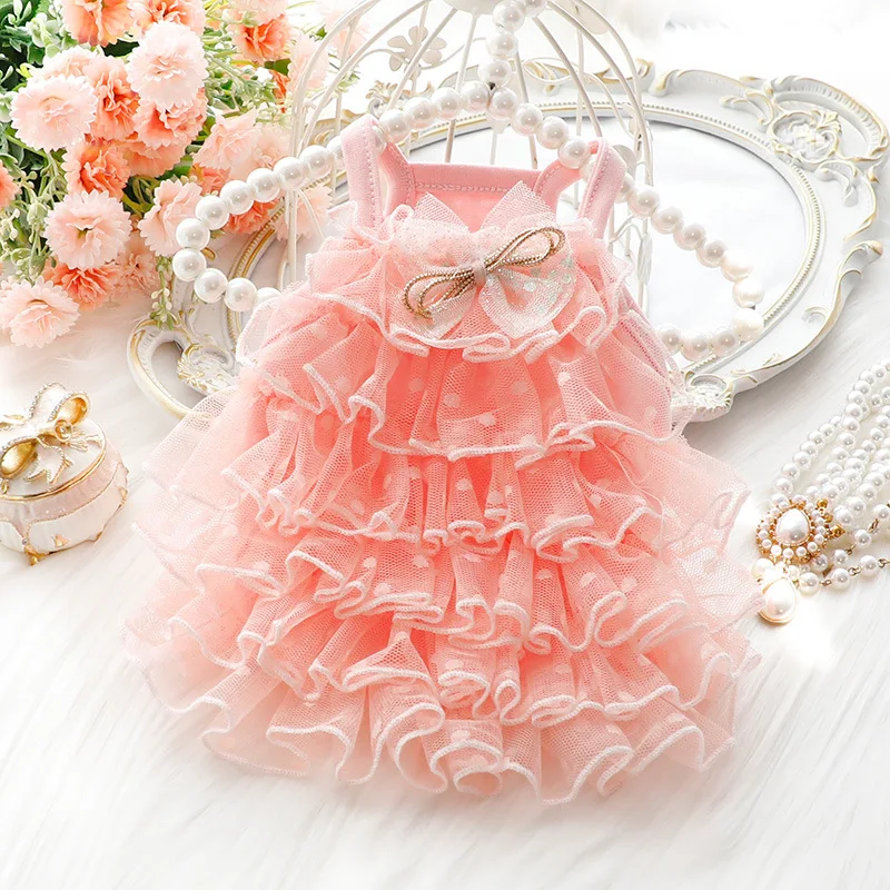 Ropa de falda de pastel con tirantes para perro, vestido de novia fino de princesa para gato, estrella de encaje, perro pequeño, osito de peluche para mascotas, ropa para cachorros, Verano - imagen 3