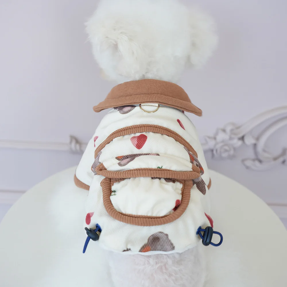 Abrigo con cuello de oso de amor para mascotas, abrigo de algodón de peluche Yorkshire, bonito abrigo cálido para piernas, ropa para cachorros, ropa para perros pequeños, Otoño/Invierno