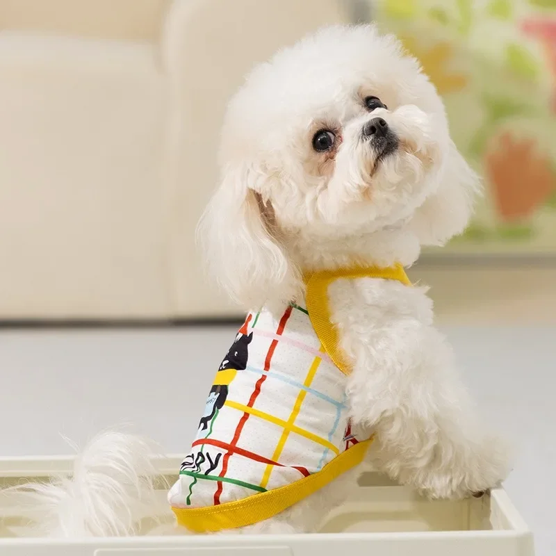 Chaleco de verano para cachorros, ropa de seda helada para perros, bonito oso de Navidad con tirantes, chaleco de peluche fino y fresco, camiseta para cachorros, jersey de dibujos animados - imagen 2