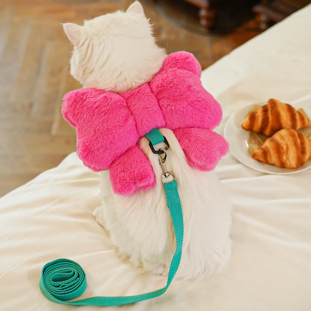 Correa para el pecho con lazo para mascotas, cuerda de tracción para caminar, cuerda para perros y gatos, para salir, bonito arco, mochila, accesorios para perros - imagen 3