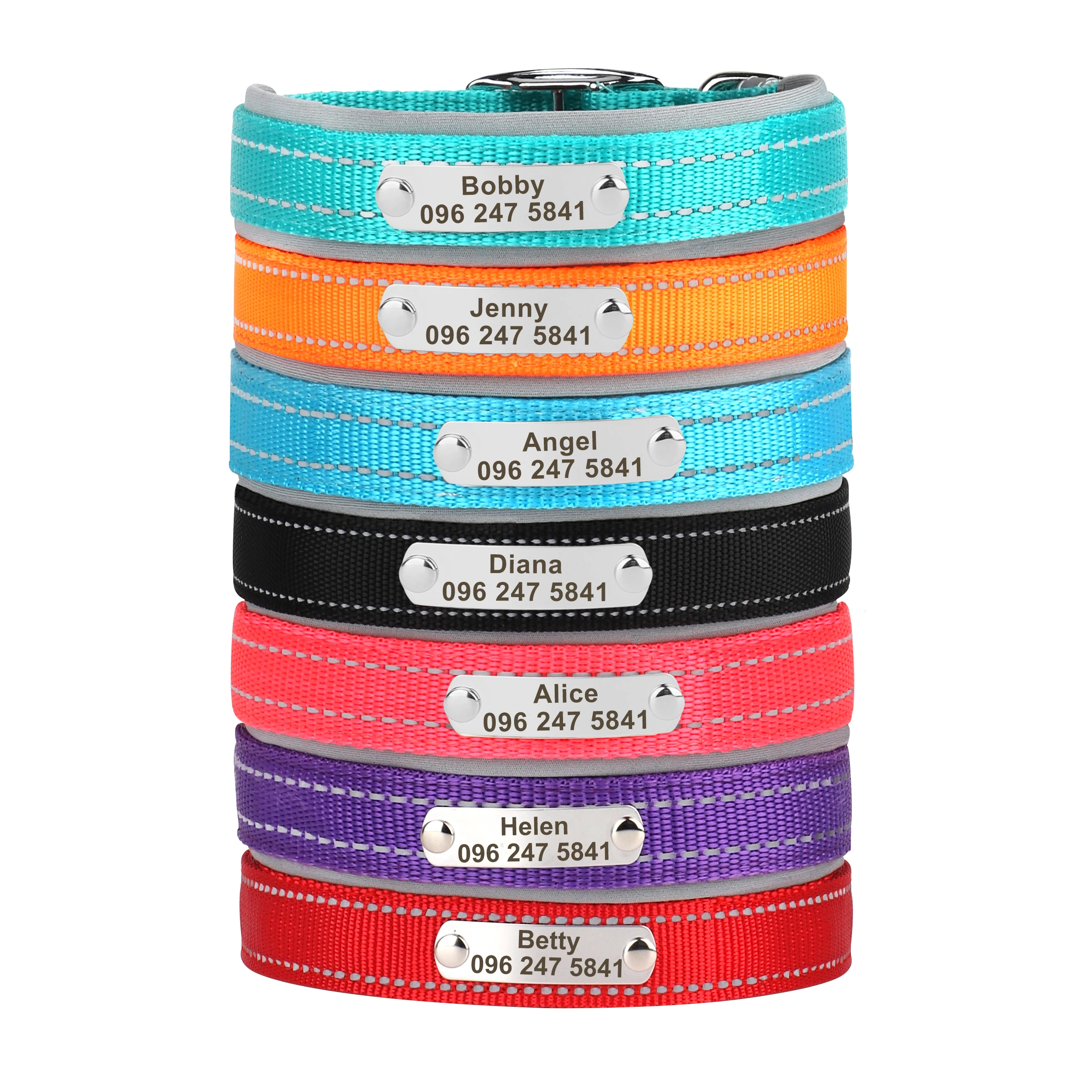 Collar de perro duradero reflectante personalizado gratis, collares de collar con nombre de identificación grabado gratis, ajustables para perros pequeños, medianos y grandes, Pitbulls - imagen 2