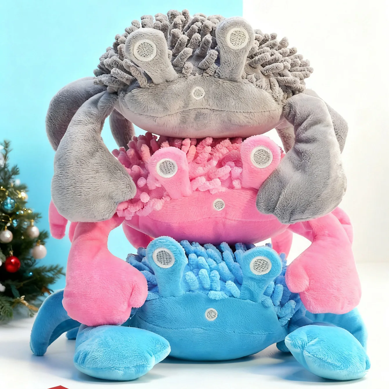 Juguete de peluche para perros con forma de cangrejo, juguete interactivo chirriante para masticar para limpieza de dientes, juguete para mascotas resistente a mordeduras para aliviar el aburrimiento y el estrés, - imagen 2