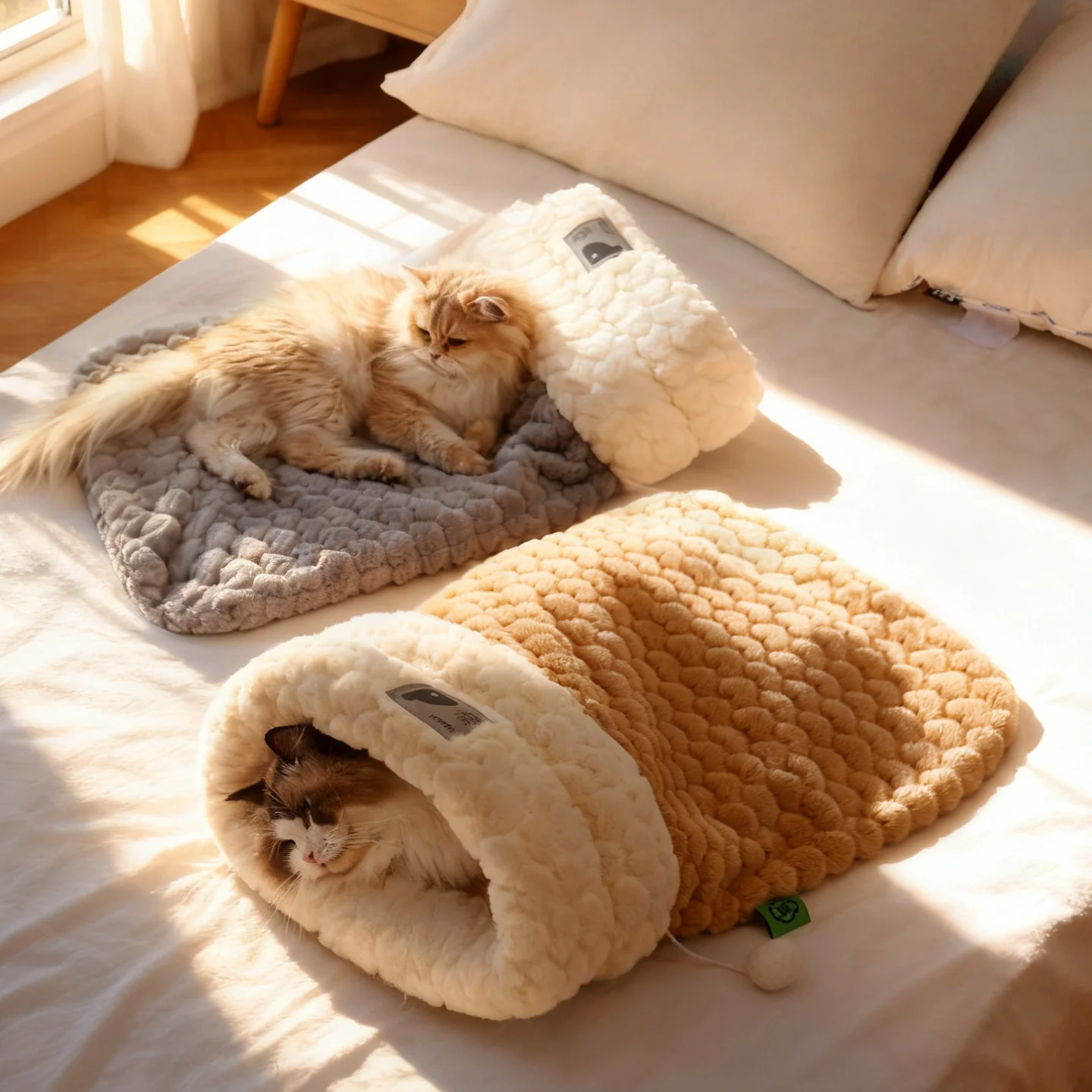 ​ ​ Acogedor saco de dormir para gatos Cave: cama para mascotas semicerrada cálida de invierno con capucha de seguridad, bolsillo de pelusa autocalentable para gatos ansiosos - imagen 3