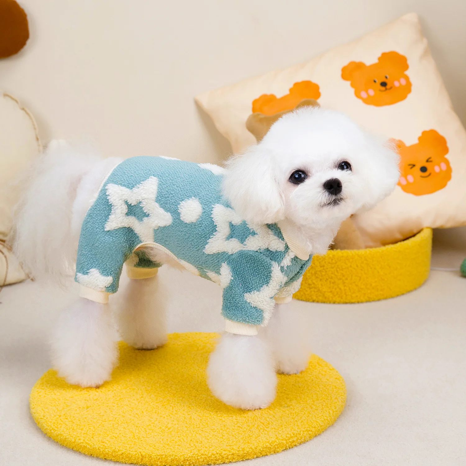 Abrigo de felpa de estrella para mascotas, mono de cuatro patas, ropa para perros pequeños y gatos, cálido, cómodo, Otoño e Invierno - imagen 4