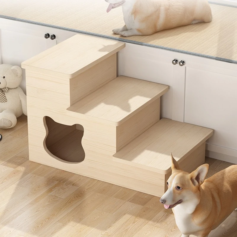 Escaleras de madera maciza para perros, escaleras antideslizantes para interiores, escaleras para cachorros, escalera multifuncional de seguridad para perros, cama hueca, escalera para gatos mayores y mascotas - imagen 4