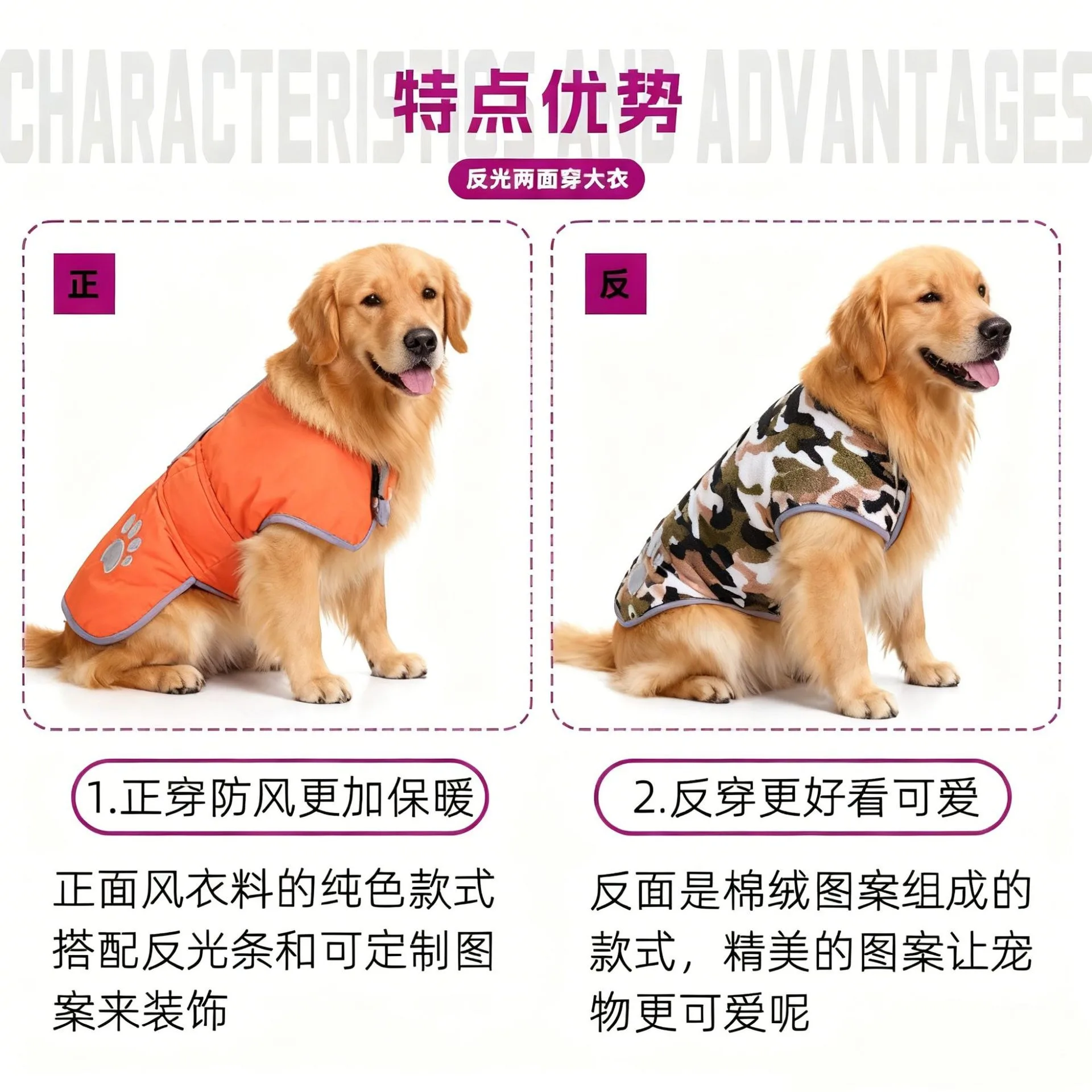 Chaqueta impermeable para perros de algodón - abrigo otoño/invierno - imagen 2