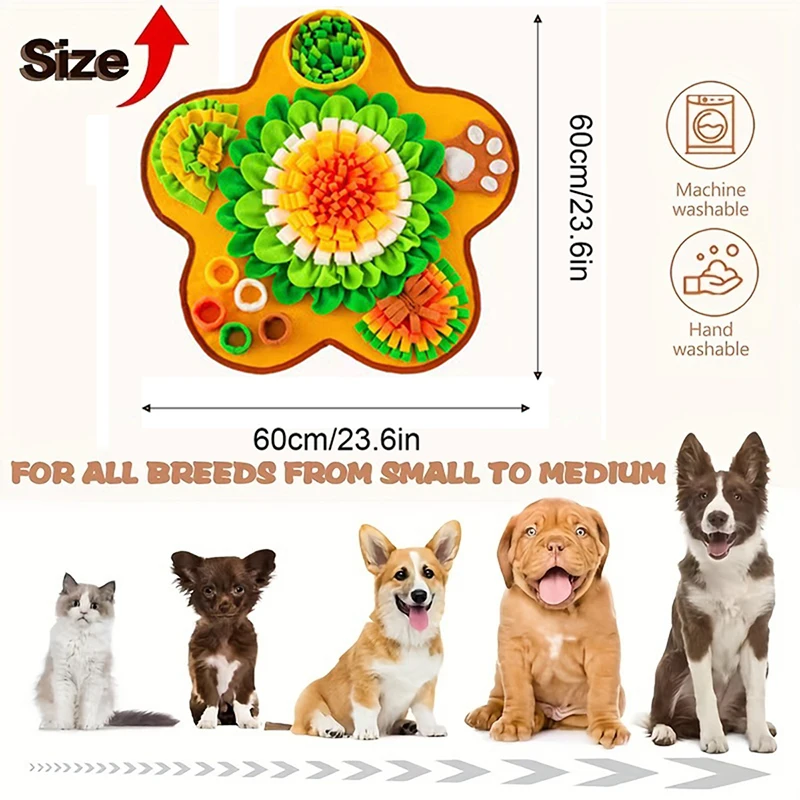 Alfombra para olfatear perros con forma de flor, rompecabezas, estera de comida oculta, descompresión, olfatear, alfombra de entrenamiento de alimentos lento, juguete de comida para fugas - imagen 4