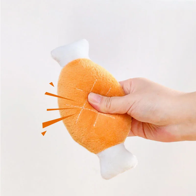 Juguetes de peluche para mascotas, hueso de pierna de pollo realista chirriante, juguete interactivo para masticar para perros, gatos, limpieza de dientes, suministros para mascotas - imagen 3