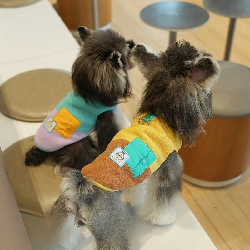 Chaleco de retazos de otoño e invierno para mascotas, abrigo para perros pequeños y gatos, chaleco de dos patas con oso de peluche, ropa para cachorros, ropa para perros pequeños