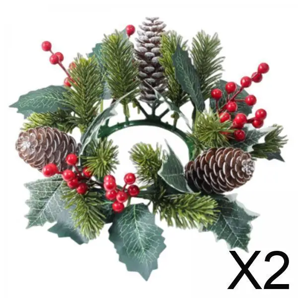 2xCandlestick Holder Pine Needle Garland Wedding Christmas Candle Ring Wreath