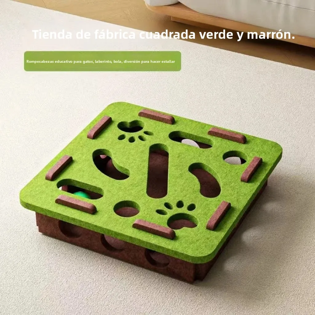Diy mascota gato rompecabezas laberinto agujeros juguetes caja de fieltro con campana bola gatito juguetes interactivos divertido combinación conjunto suministros para gatos - imagen 4