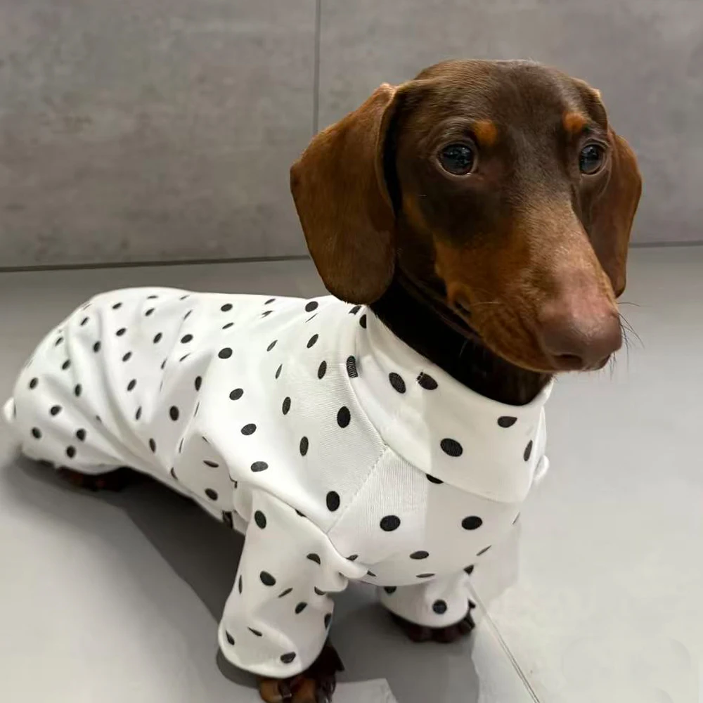 Pijama de algodón con lunares para perro salchicha – Blanco para otoño - imagen 2