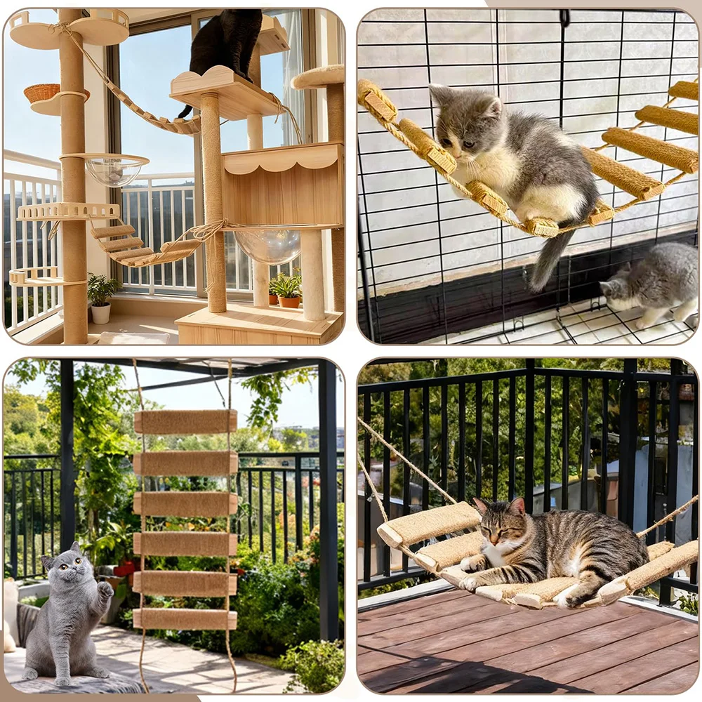 Escalera-puente para gatos con poste rascador – Mueble de pared para interior - imagen 4