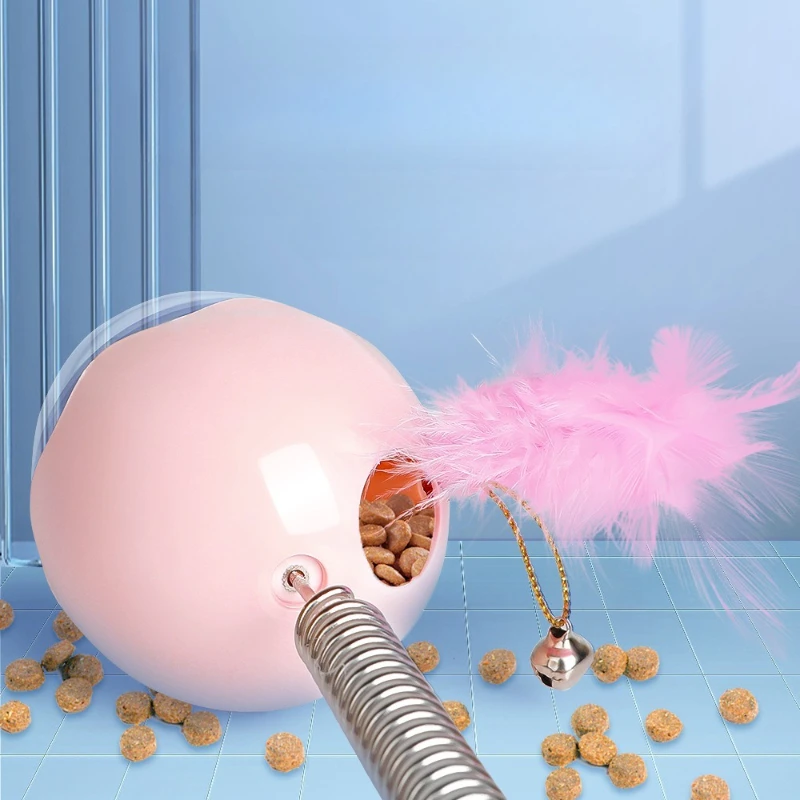 Alimentador para mascotas, juguete para gatos, ratón, dispensador de fugas rodante de comida, cuenco, campana, pluma, juguete interactivo para gatitos, accesorios de entrenamiento para gatos - imagen 4