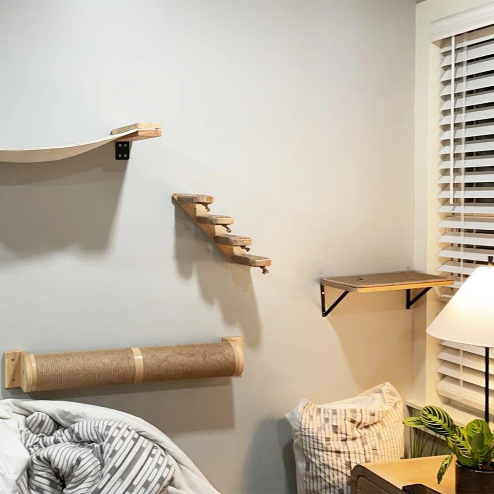 Marco de escalada para gatos de pared, plataforma, combinación de pedal de sisal, área de descanso curvada para gatos, juego de escalada para gatos, madera maciza preferida - imagen 2